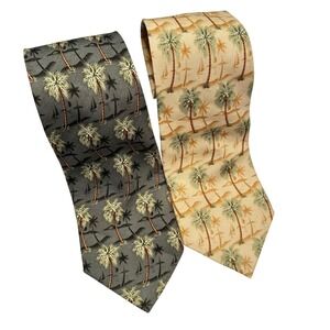 Tommy Bahama Mens Silk Tie Set 2 Palm Tree Tropical Charcoal Grey Cream Beige